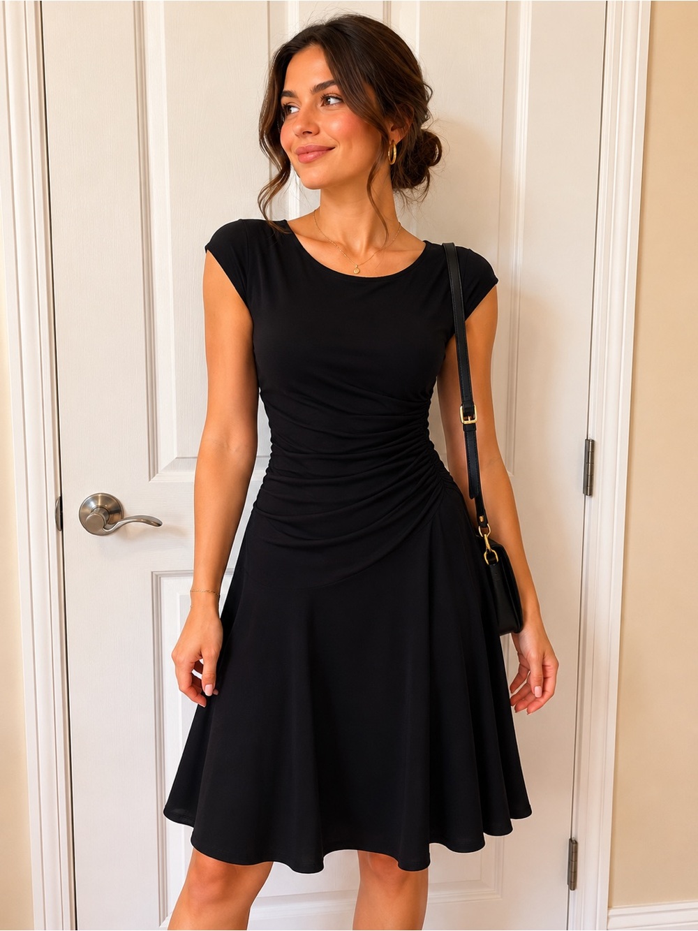 Classic dark blue Cap-Sleeve A-Line Dress